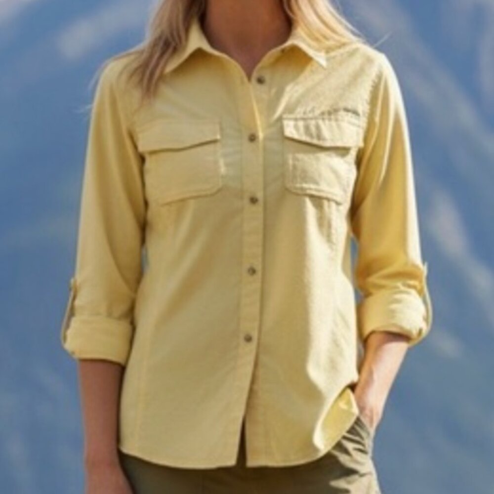 L.L. BEAN L. L. BEAN Tropicwear Shirt Pale Yellow Button Down Short Sleeve Small